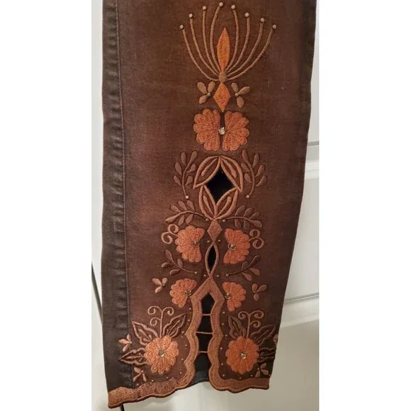 BrazilRoxx Embellished Embroidered Jeans BR 38/US 2 Brown Orange - NEW With Tags